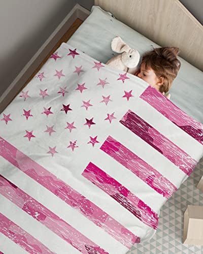 Детско одеяло - 30 x 40 - Ден на Независимостта, Розов Камуфлаж с Флага на сащ, Патриотични Супер Меки Бебешки