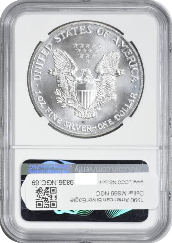 1990 P $1 Американски долар Silver Eagle NGC MS69