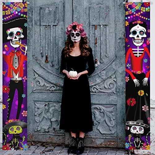 Аксесоари за Партита Dia De Los Muertos-Банер с Надпис Ден на смъртта на верандата, Мексикански Висящ Банер със Захарен Череп на врати за Мексиканска Фиеста, Украса за мекс?