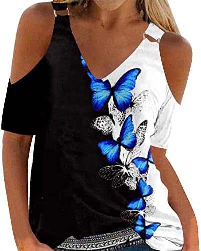 Дамски Секси Тениска с открити Рамене, Дантелени Блузи С Къс ръкав и V-образно деколте, Цветен Принт, Без Приятелка, Ежедневни Тениска, елегантно облечен Блуза