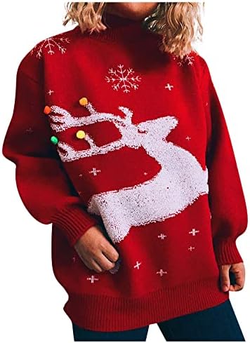 Жена Грозен Пуловер, Коледа, ден за ден Вязаный Пуловер с Кръгло деколте и Дълъг Ръкав, Пуловер, Топ, Пуловери
