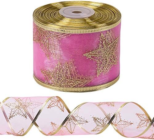 Жичен Коледна Празнична лента LaRibbons - Светло Розовата лента с прозрачни пайети под формата на Вихър за коледа