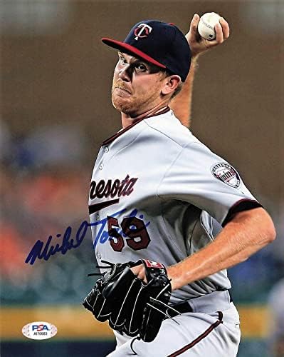 Майкъл Тонкин подписа снимка 8x10 PSA / ДНК Миннесотских Близнаци С автограф - Снимки на MLB с автограф