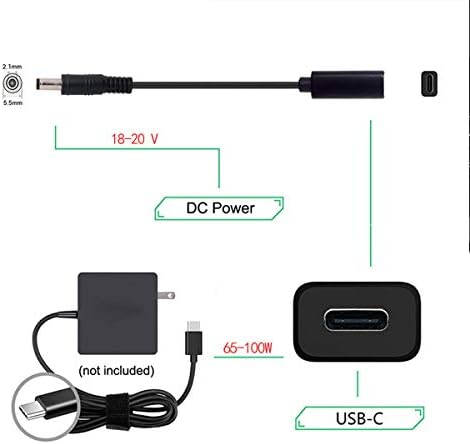 cablecc Тип C USB-C Женски Вход за постоянен ток 5,5x2,1mm Мощност PD Кабел за зареждане подходящ за лаптоп