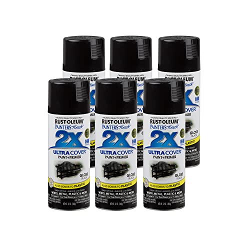 Боя-спрей Rust-Crotonis 249122-6PK Painter's Touch 2X Ultra Cover, 12 унции, черен гланц, 6 опаковки и 249088