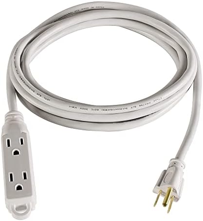 Apollo Wire & Кабел, 10-крак Вътрешен удължителен кабел, Бял, 16/3, SJT, 3 Контакта Плюс на захранващия кабел,