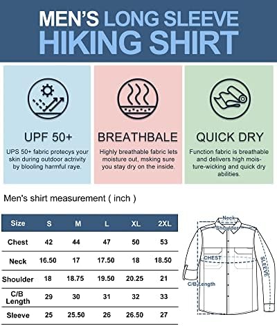 33 000 фута Мъжки Ризи за Туризъм С Дълъг Ръкав, Лека Бързосъхнеща Тениска С Защита От Слънце, UV, За Риболов,