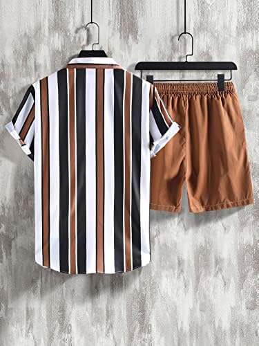 Комплекти, мъжки дрехи OYOANGLE от 2 теми, Риза с копчета в ивица с Къс ръкав и къси Панталони, Комплекти