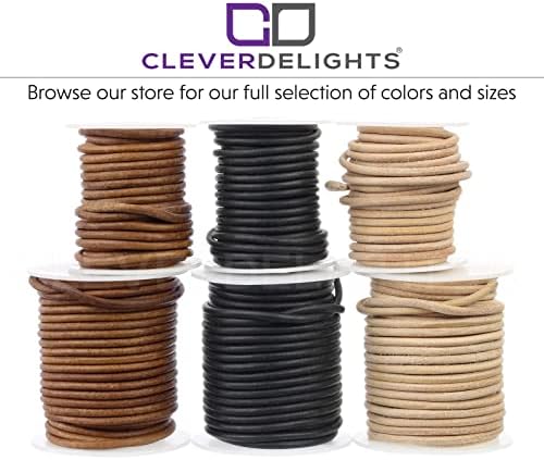 Кожа кабел CleverDelights 3,5 мм Натурален цвят - 25 Метра - Кръгъл кабел от естествена кожа 1/8 инча