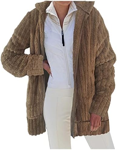 SGASY/ Дамско палто, Ежедневното Флисовое Палта С Ревери, Пушистое Палто с цип от Изкуствена овча кожа, Топла