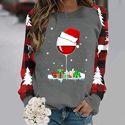 ayaso Женски Коледни Пуловери с кръгли деколтета, Качулки за Почивка, елегантно облечен с Тениска, Изпъстрен