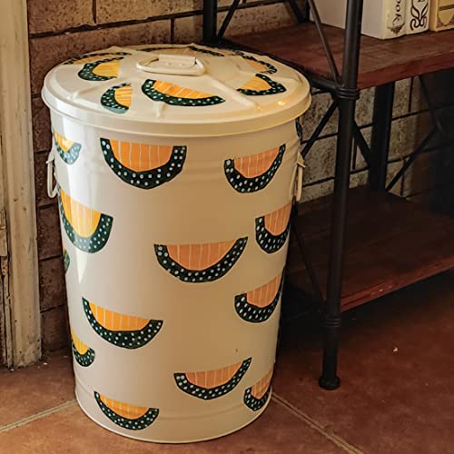 HOZUSO Метално кошче за Боклук с ръчно Рисувани с Капак, Кутия за рециклиране, Организация, Съхранение, Декоративно