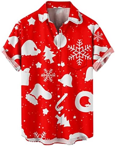 ZDFER Коледни Мъжки Ризи с Копчета и Къс Ръкав, Забавна Коледна Риза За Боулинг С Графичен Принтом, Ежедневни