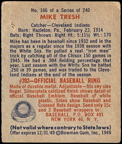 1949 Боуман 166 Майк Треш Кливланд Индианс (Бейзболна картичка) VG+ Индианс