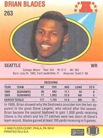 1990 Fleur 263 Брайън Блейдс Ню Йорк-Планина Seattle Seahawks Футбол NFL