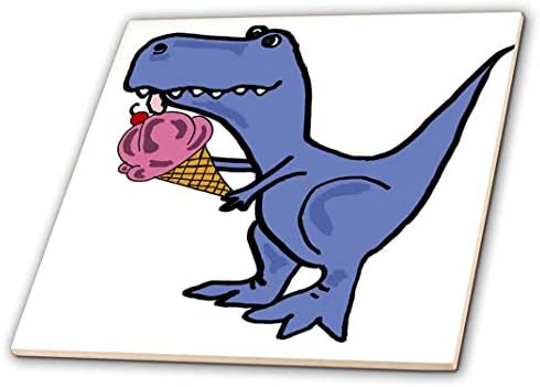 3dRose Забавен Симпатичен Динозавър Trex, Поедающий Рог Сладолед, 4 x 4