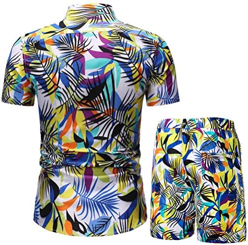 KISSQIQI/ Мъжки Спортен Костюм с цветен Модел, Риза от 2 теми, Ежедневни Хавайски Еднакви Ризи с Къс ръкав и