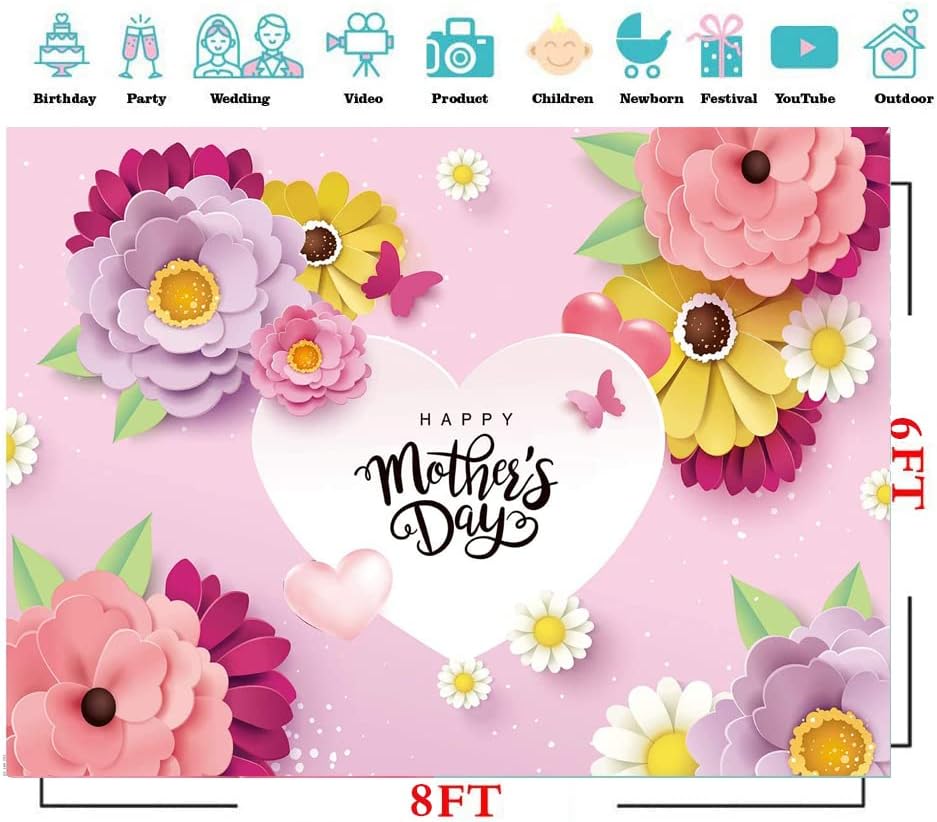CYLYH 8x6ft Банер с Деня на майката, Фонове, Декорации за Деня на майката за фотография, Декор за парти в чест на Деня на майката, Банер за Деня на майката, Фонове, за снимк?