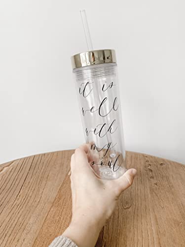 Прозрачна чаша - Тя върви добре с My Soul - стих, акрилна бутилка за вода, не съдържа BPA, поставени в поставка