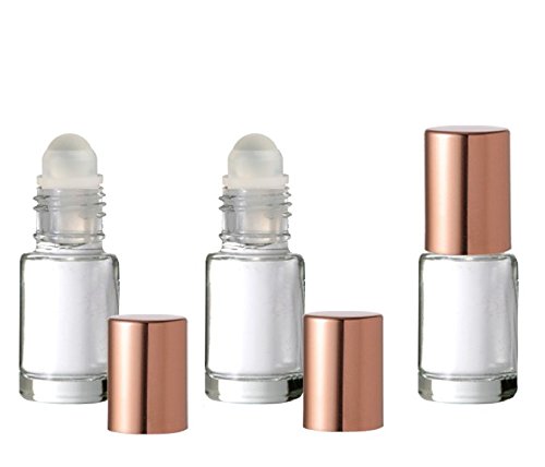 Grand Parfums Флакони за ароматерапия от Цветно Стъкло 4 мл Rollon със Стъклен валяк и МЕДНИ КАПАЦИ (12 Комплекта,