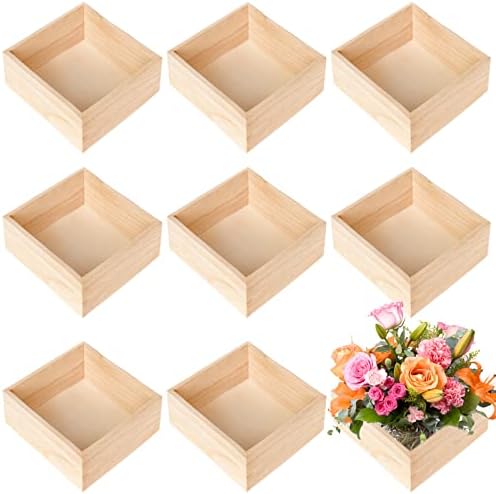 8 Опаковки Недовършена Дървена Кутия, Квадратна Селски Малка Дървена Кутия с размер 6x6 См, Контейнер-Органайзер