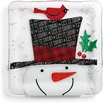 Горната шапка Снежен човек на Квадратна Бяла Зимна 11 x 11 Стъклена Коледна Акцентная Табела във формата на Снежен човек