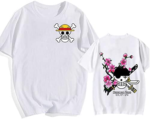 FJHYEEBN Цели Тениска Унисекс За възрастни D. Luffy Monkey Crew С къс ръкав, Отгоре