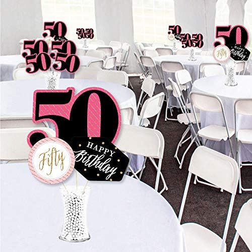 Луксозен Точка за щастие на 50-та годишнина - Розови, Черни и златни Пръчици за украса на парти по случай рождения