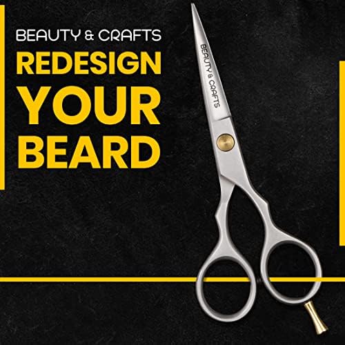 Beauty & Craft 5,5 Японски ножици за оформяне на брада и мустаци с гребен за мустаци и калъф - Ръчно коване