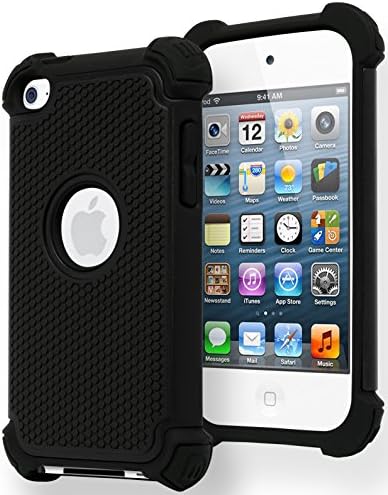 Калъф за iPod Touch 4, Bastex Hybrid Slim Fit, Черна Гума Силиконов Калъф, Твърд Пластмасов Черен устойчив на