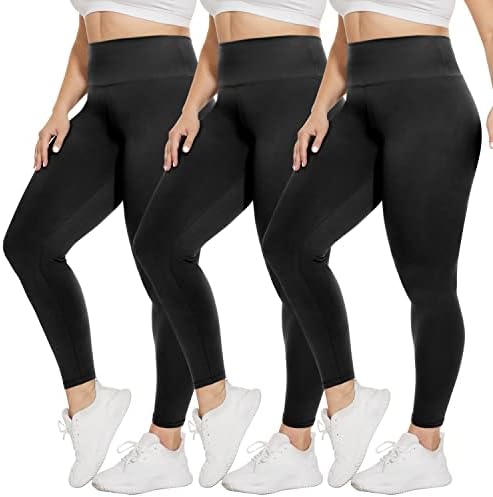 TNNZEET, 3 опаковки, Женски Гамаши с висока талия Голям размер, Маслянисто-меки Черни Панталони за Йога (2X,
