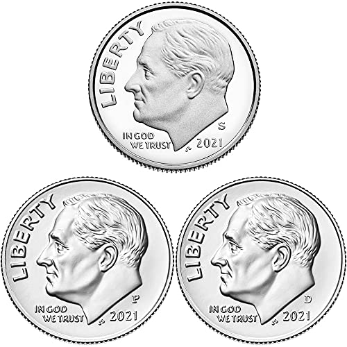 2021 P, D BU S Плакированный Пруф Roosevelt Dime Choice Комплект от 3 монети, Монетен двор на САЩ, Без да се