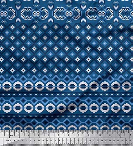 Плат от futon джърси Soimoi син цвят с геометрични принтом Aztec ширина 58 см