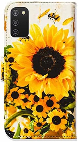 Калъф Bcov Galaxy A02s, калъф за телефон с панти капак Sunflower Bee, една чанта-портфейл с отделения за карти,