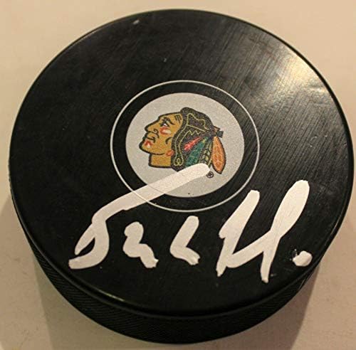 Бърни Никълс подписа логото на Чикаго Блекхоукс с автограф Хокей на шайби w / COA - за Миене на НХЛ с автограф