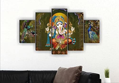 SAF Комплект от 5 Ганеш Религиозен модерното изкуство с чифт Пауни Домашни декоративни стенни Живопис 30 инча