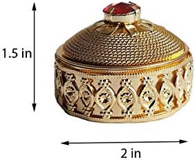 Стилна Метална Кръгла Декоративна ковчег ръчно изработени Kumkum/Sindoor (златна, 1.5 x 2 инча) от Indian Collectible
