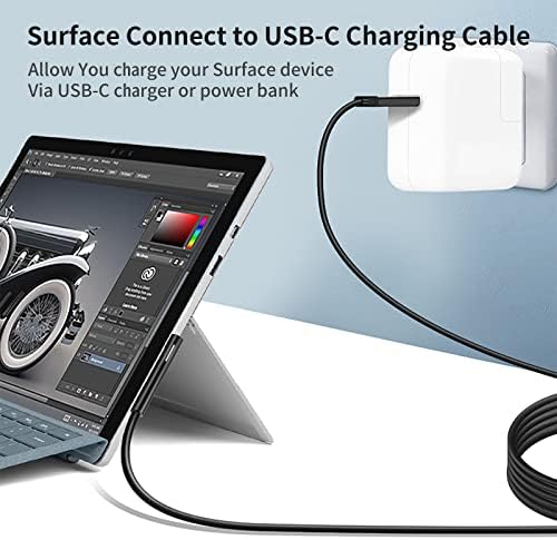 Sisyphy Surface се Свързва към зарядното USB кабел-C (бял 6 фута), което е съвместимо с лаптоп Microsoft Surface