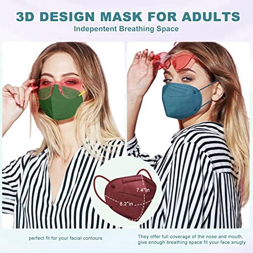 Маски за лице KN95 за възрастен, 60 опаковки, в индивидуална опаковка, 5-слойни Цветни маски KN95 за жени и