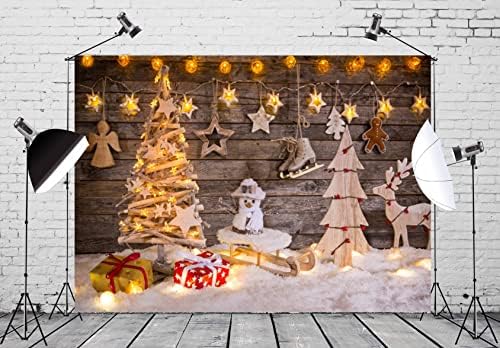 BELECO 10x8ft Текстилен Коледен Дървен Стенен Фон за Снимки В Селски стил, с Дървена Коледно Дърво, Блестящи