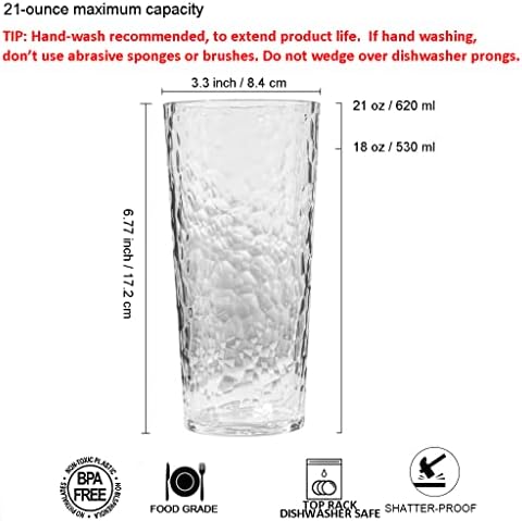 KOXIN-KARLU Mixed Drinkware Пластмасова чаша на 21 унция, Акрилни Чаши с отегчени с преследване на модел, комплект от 6 Прозрачни
