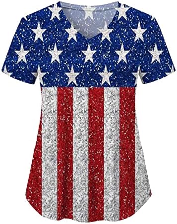 Тениски на 4 юли, Ризи за Жени с Флага на САЩ, Летни Блузи с Къс ръкав и V-образно деколте, с 2 Джоба, Забавна