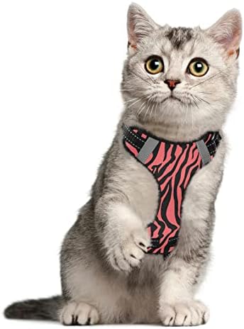 Котешка Шлейка в червената лента, цвят Зебра модел от животински кожи за малки и средни котки, лесна за управление,