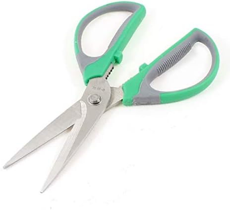 X-DREE Гумена Пластмасова дръжка на Нож от неръждаема стомана Ножици за шиене Зелено-сиви (Mango plástico de