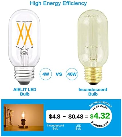 Led лампа AIELIT Dimmable T45 40 Вата, 2700 К, топло Бял, 4 W 400лм, Антични Лампи с Трубчатым основание E26,