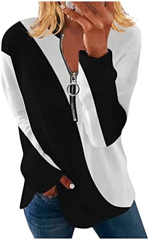 NOKMOPO Тениски за Жени, Модни и Ежедневни Hoody с кръгло деколте, Нерегулярная Раирана Блуза с Геометричен