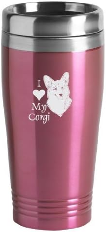 Пътна чаша от неръждаема стомана с тегло 16 грама - I Love My Corgi - Розов
