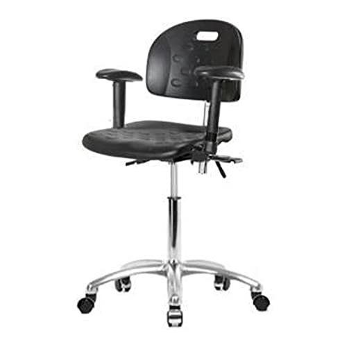 Thomas ECOM CLR-HPMBCH-CR-T0-A1-NF-CC Полиуретан, стол за промишлени чисти помещения, средно висок, с Хромирано основание, регулируеми подлакътници, Без пръстени за краката, Хромир?