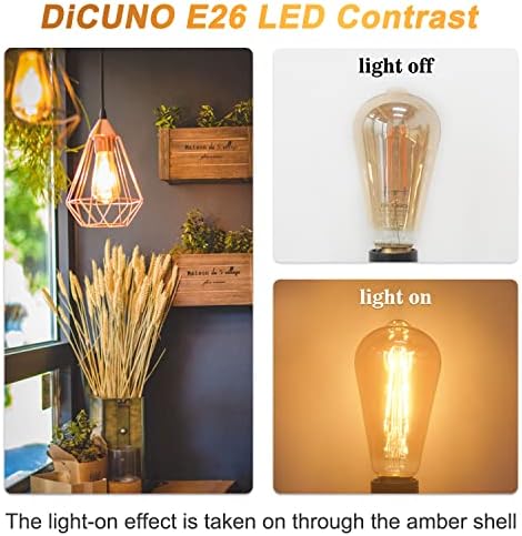 Led лампа DiCUNO ST64 Edison 60 W, 6 W, Реколта крушки E26, Кехлибар и бял 2300 До 600лм, Led лампи с нажежаема