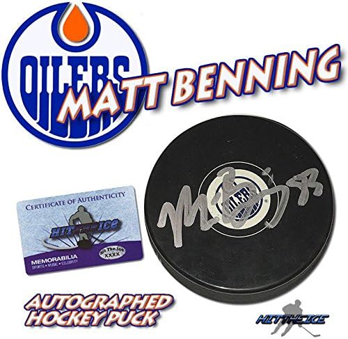 Мат Бенинг подписа шайбата Едмънтън Ойлърс, Шайбата в /COA №2 - за Миене на НХЛ с автограф